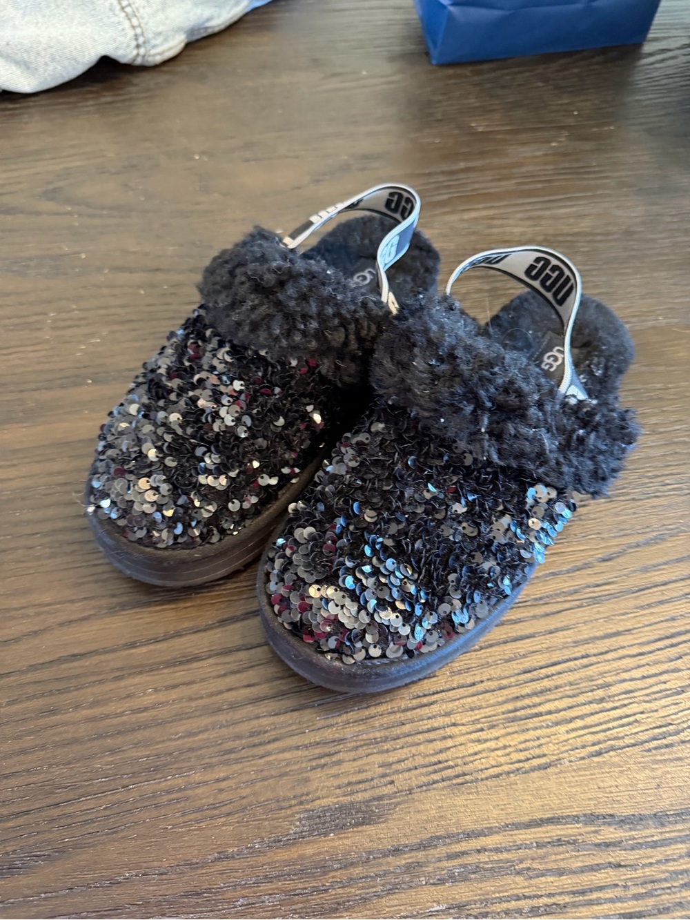 UGG Black Sequin Slip-On Clog with Shearling Cuff